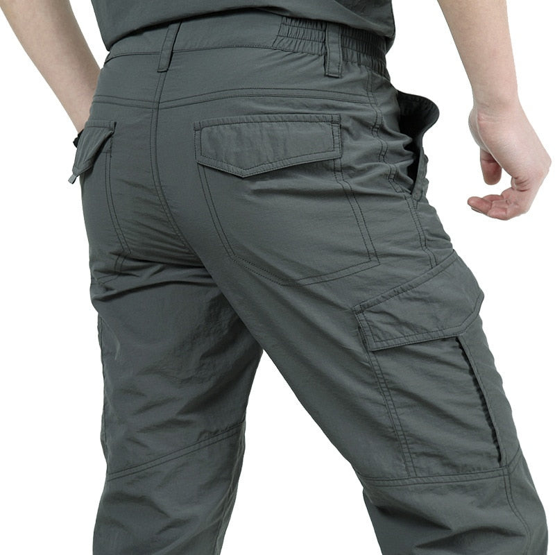 High Waist Mens Cargo Pants - Relaxed Fit with Utility Pockets, Black 4