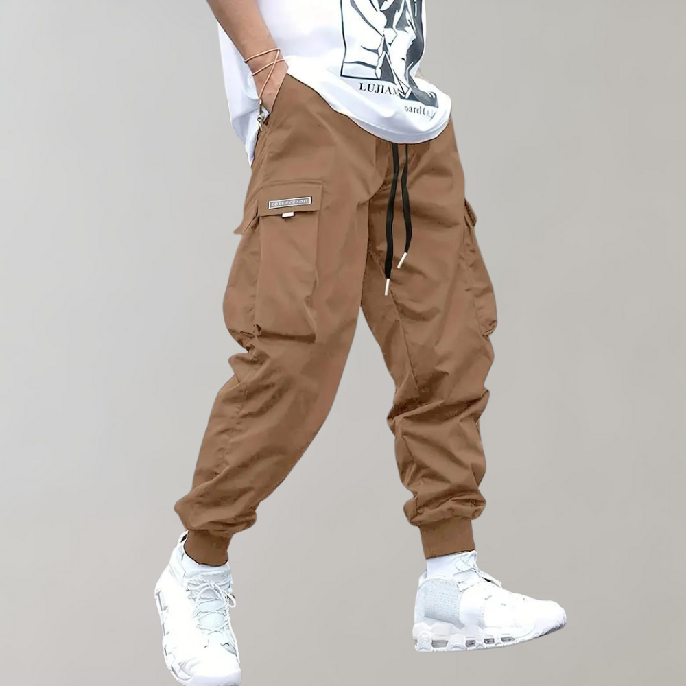 High Waist Mens Cargo Pants with Utility Pockets - Relaxed Fit Urban Trousers 0
