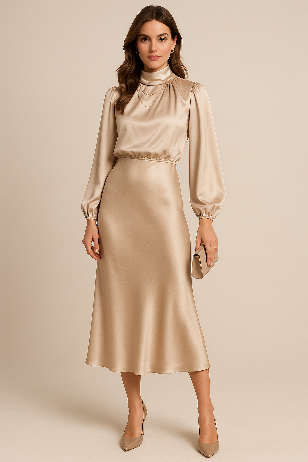High Waist Midi Dress Women Elegant Cotton Blend Casual Chic 0