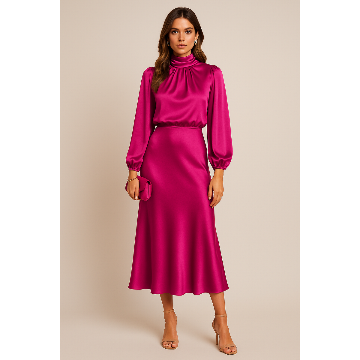 High Waist Midi Dress Women Elegant Cotton Blend Casual Chic 10