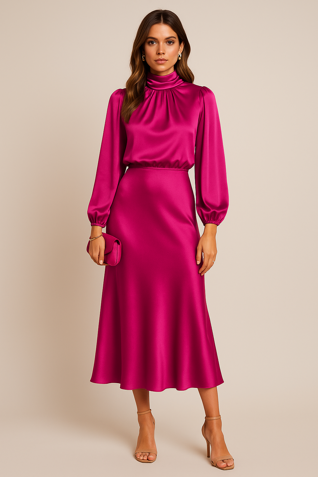 High Waist Midi Dress Women Elegant Cotton Blend Casual Chic 10