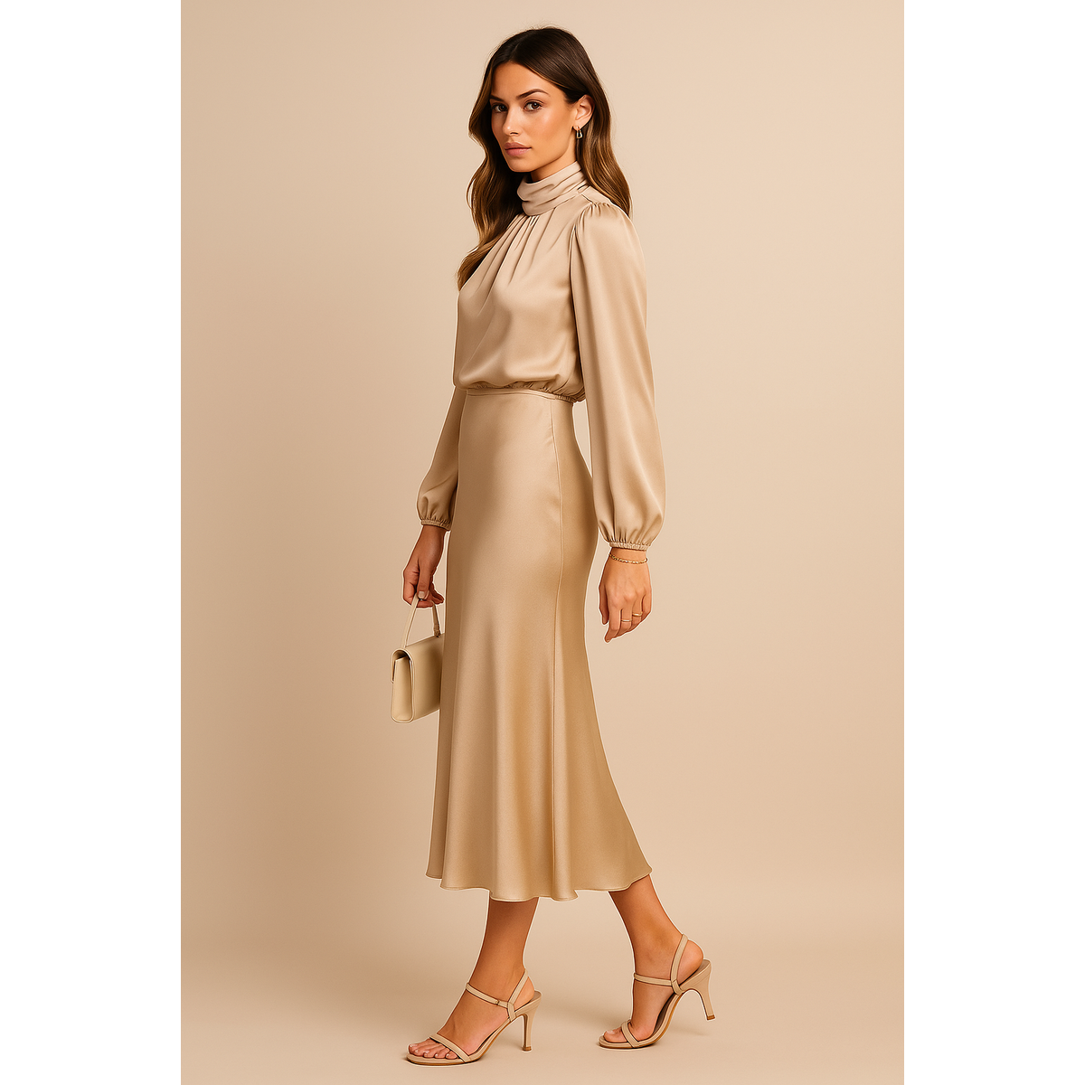 High Waist Midi Dress Women Elegant Cotton Blend Casual Chic 2
