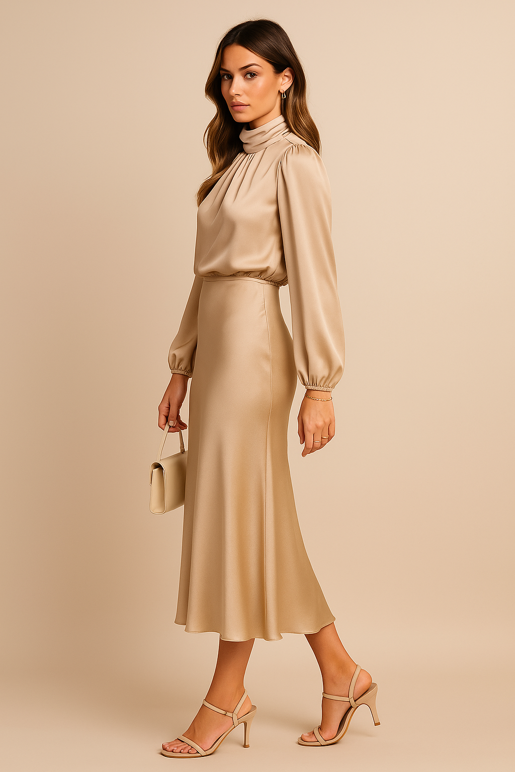 High Waist Midi Dress Women Elegant Cotton Blend Casual Chic 2