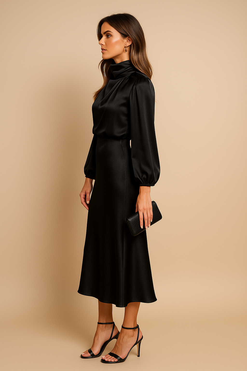 High Waist Midi Dress Women Elegant Cotton Blend Casual Chic 4