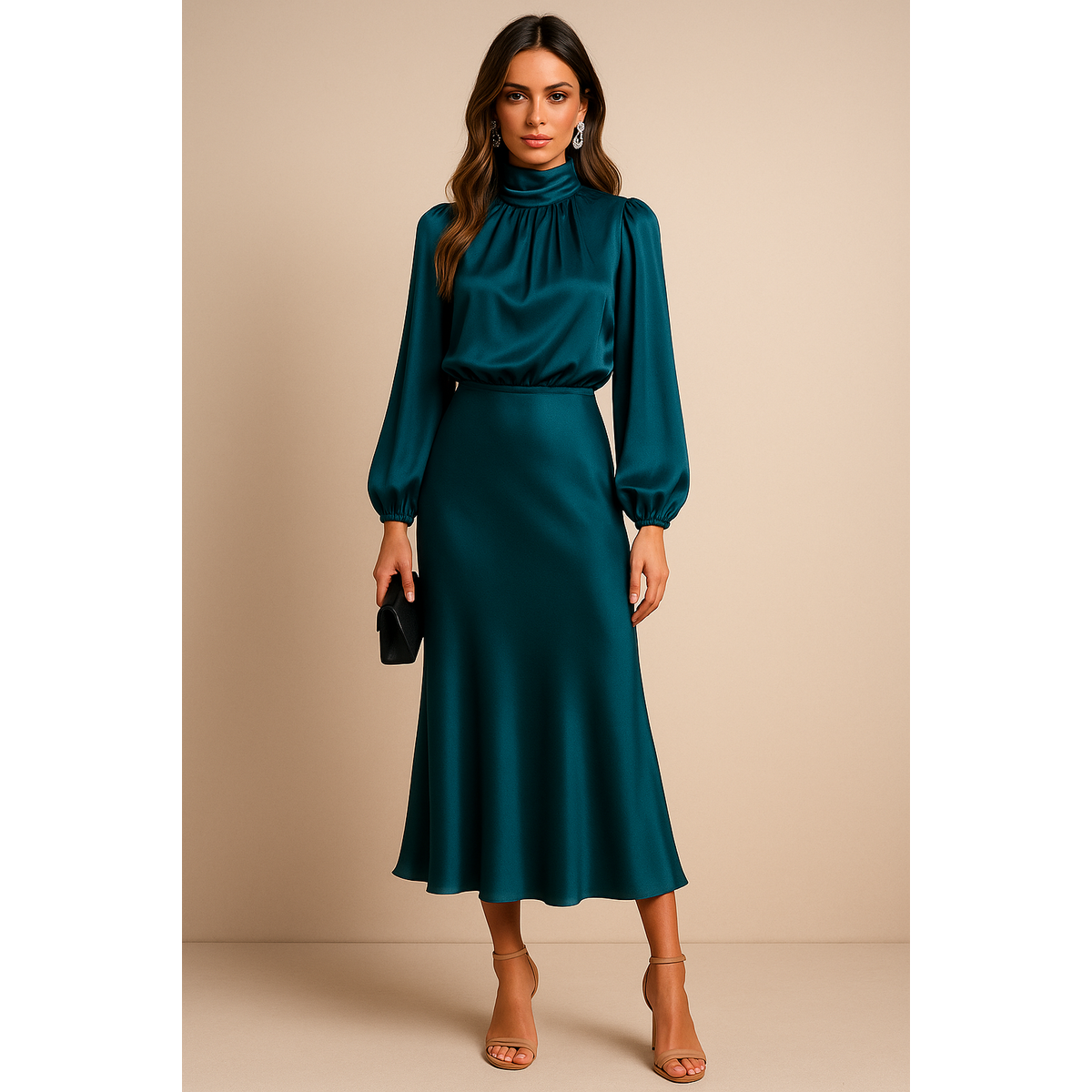High Waist Midi Dress Women Elegant Cotton Blend Casual Chic 6