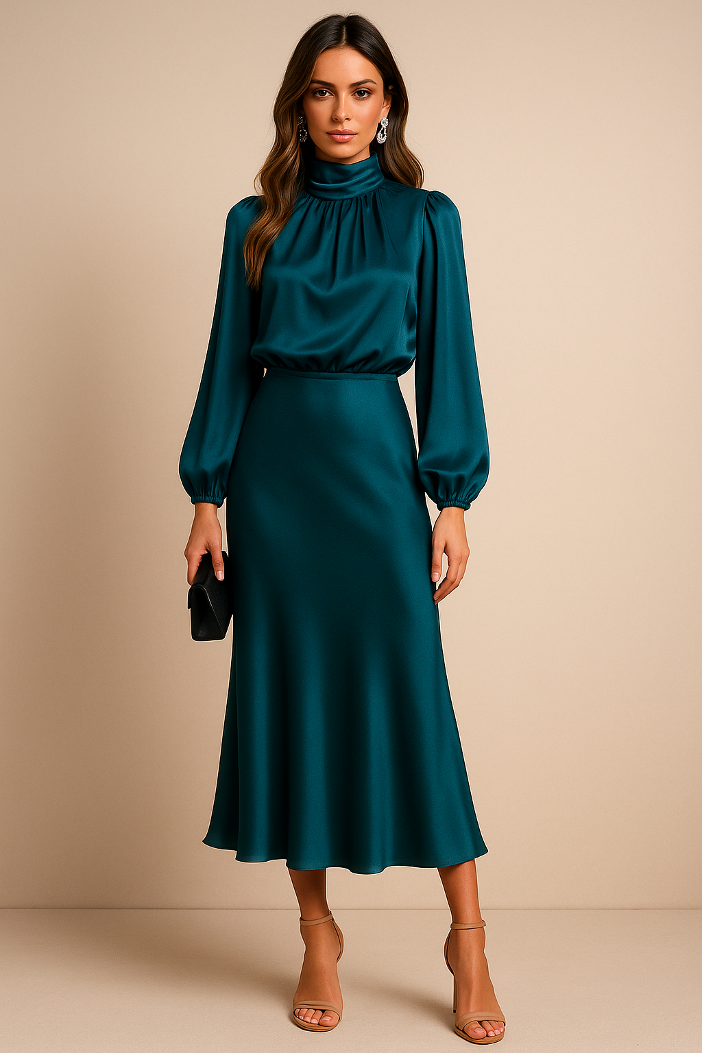 High Waist Midi Dress Women Elegant Cotton Blend Casual Chic 6