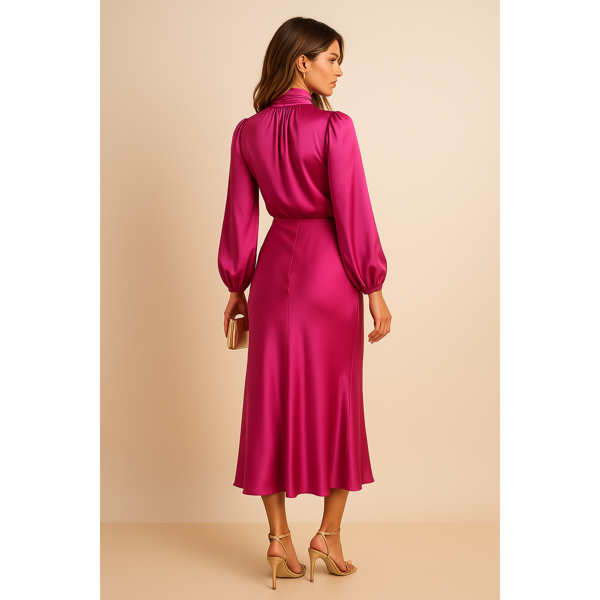 High Waist Midi Dress Women Elegant Cotton Blend Casual Chic 8