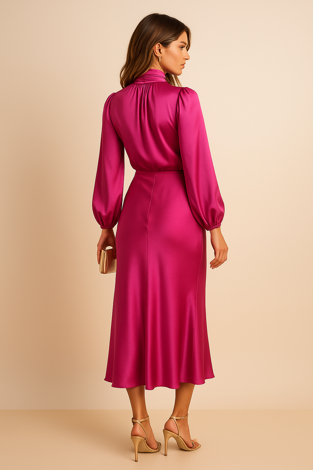High Waist Midi Dress Women Elegant Cotton Blend Casual Chic 8