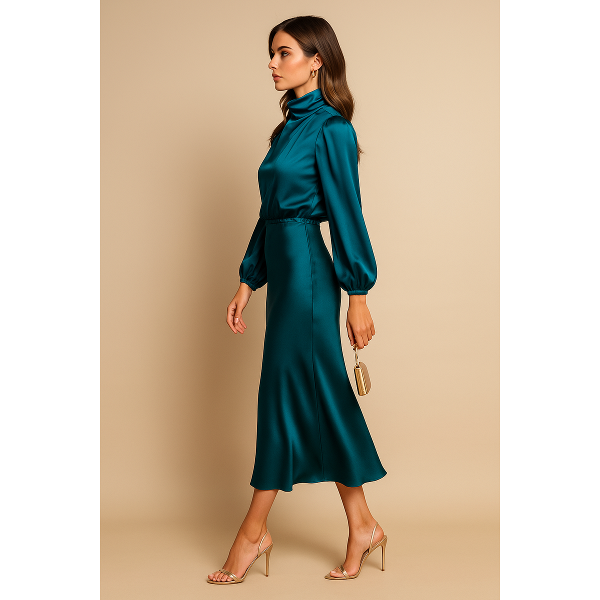 High Waist Midi Dress Women Elegant Cotton Blend Casual Chic 9