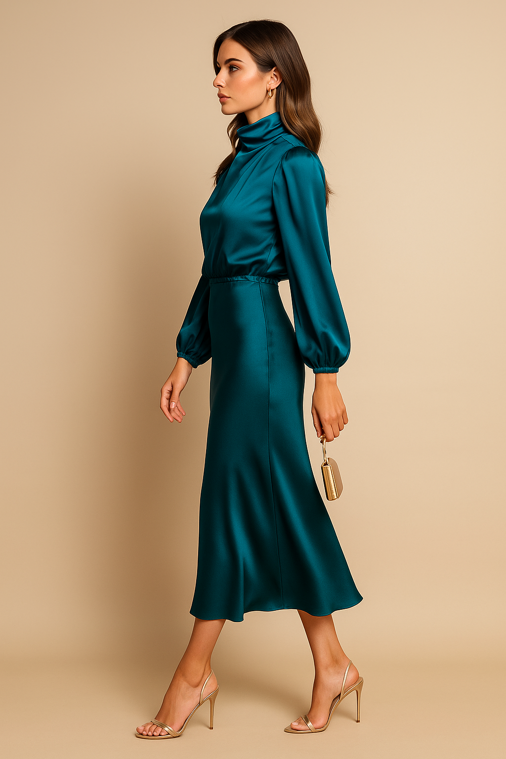High Waist Midi Dress Women Elegant Cotton Blend Casual Chic 9