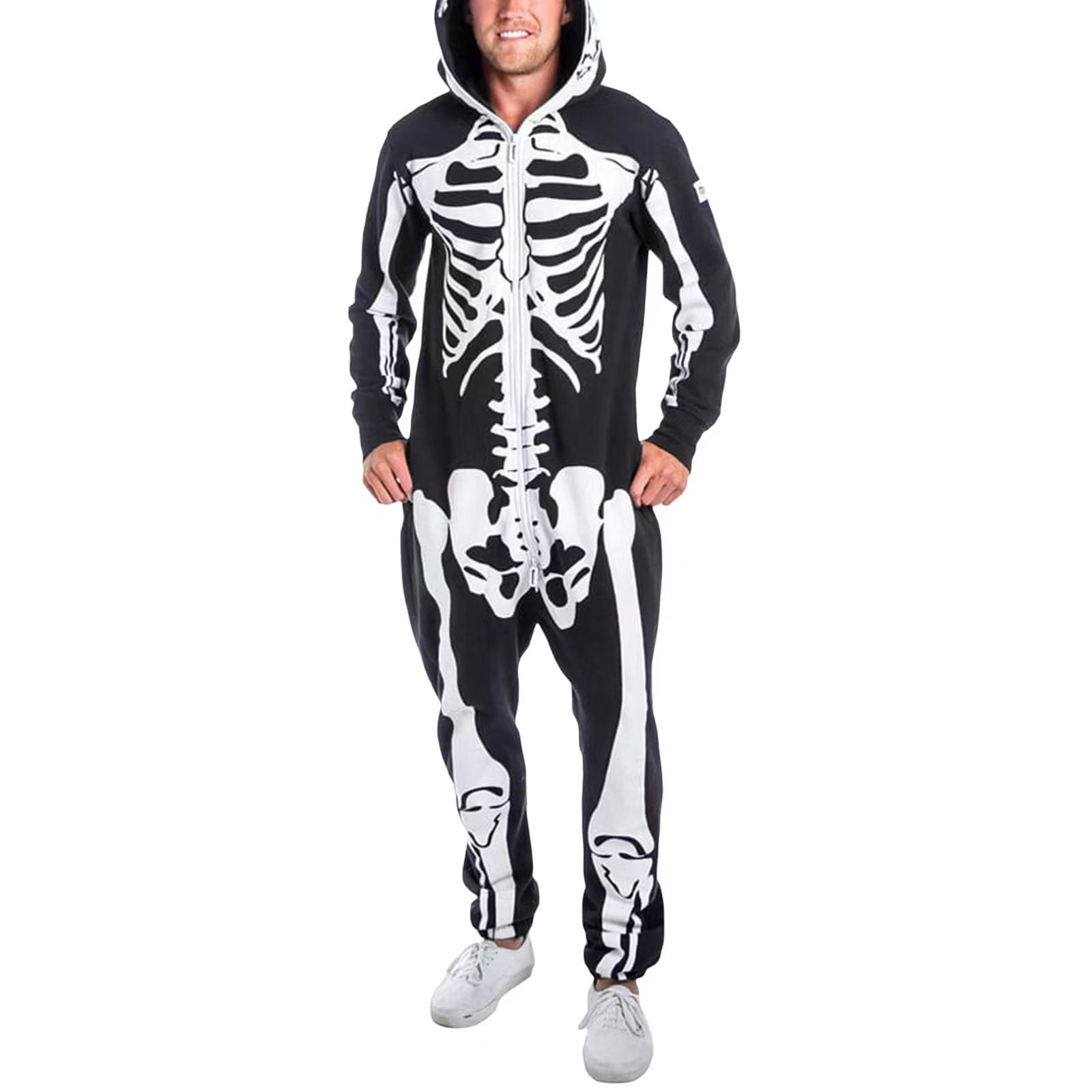 Hooded Jumpsuit Men Skeleton Print Cozy Casual Wear 0