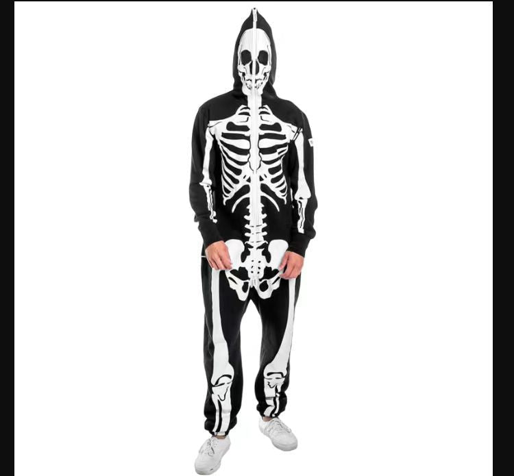 Hooded Jumpsuit Men Skeleton Print Cozy Casual Wear 4