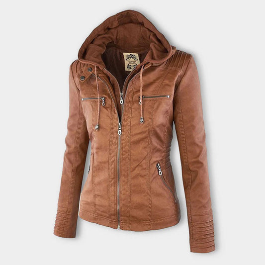 Hooded Leather Jacket Women Stylish PU Leather Autumn Winter Trend 0