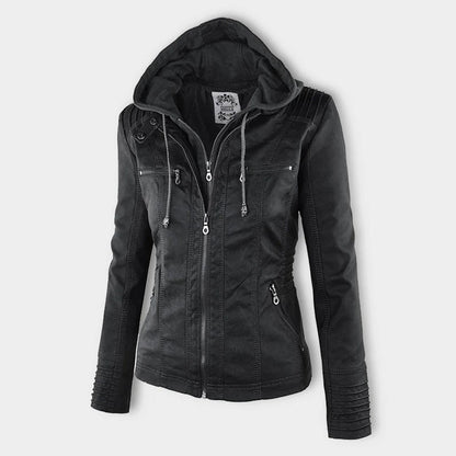 Hooded Leather Jacket Women Stylish PU Leather Autumn Winter Trend 3