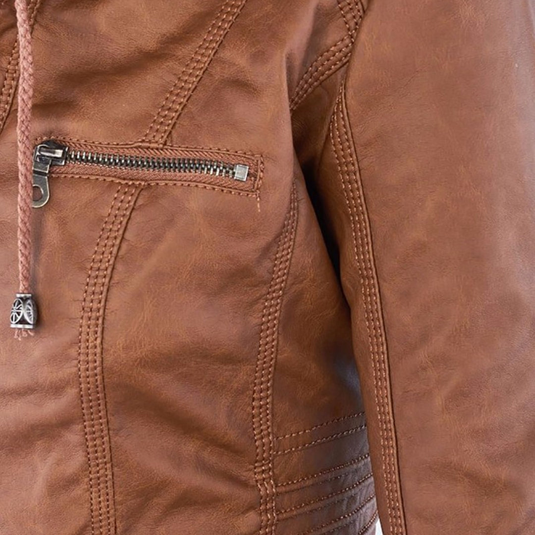 Hooded Leather Jacket Women Stylish PU Leather Autumn Winter Trend 8