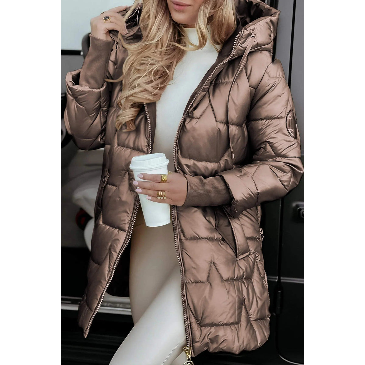 Hooded Puffer Jacket Women Quilted Warmth Stylish Design Casual Fall Fashion 0