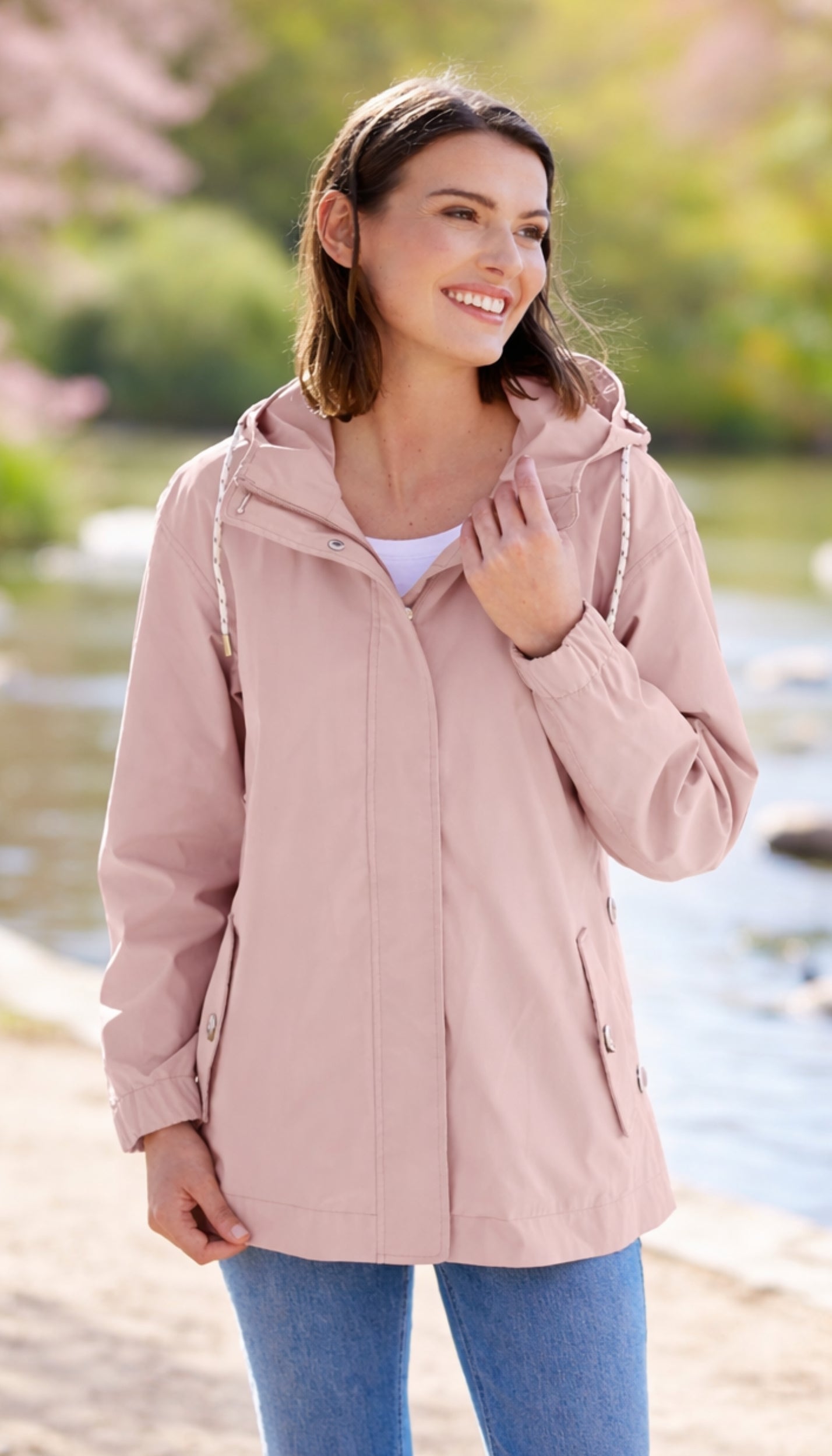 Hooded Rain Jacket Women Waterproof with Elastic Cuffs and Flap Pockets 0