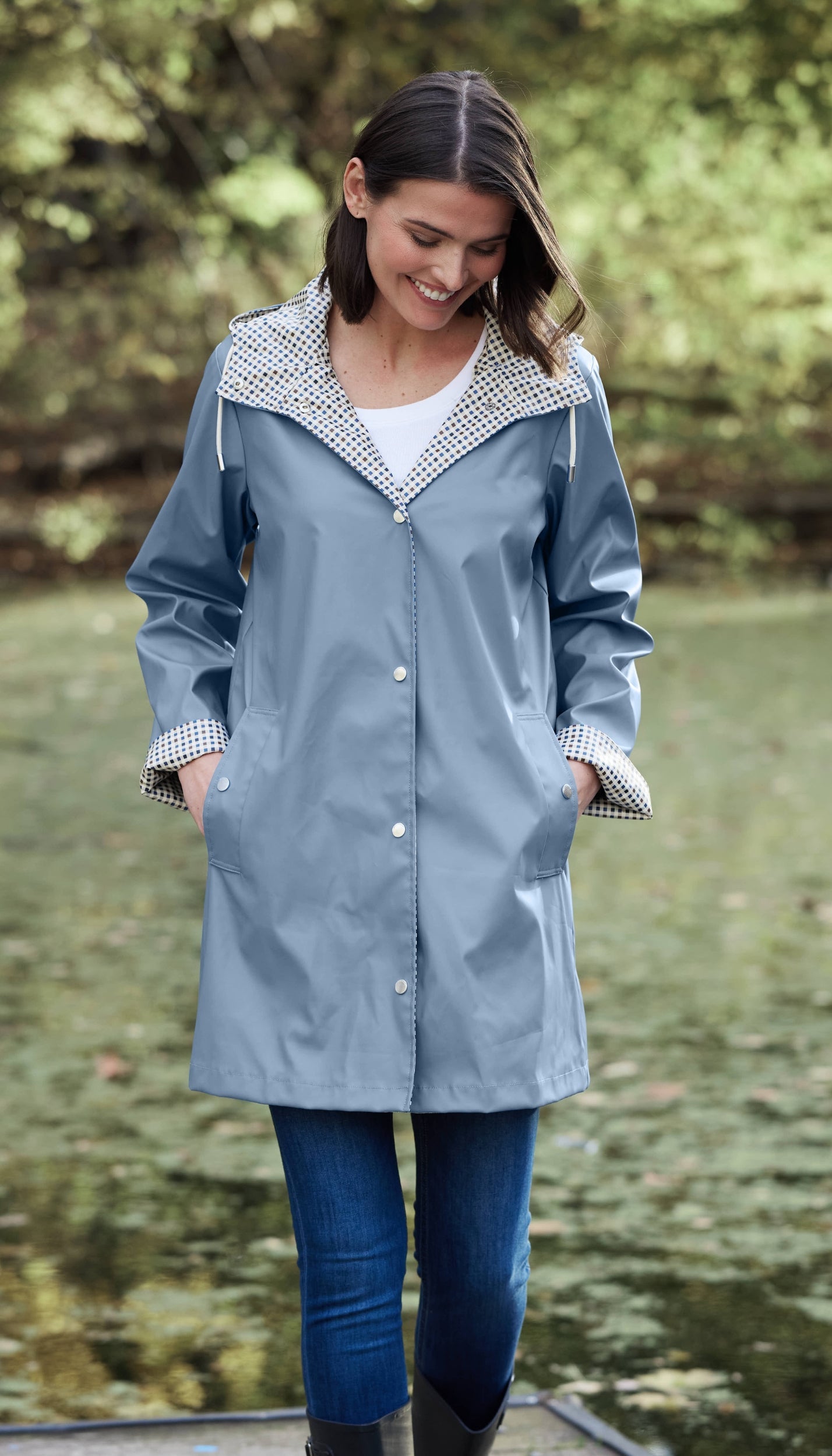 Hooded Rain Slicker Women's Lightweight Water-Resistant Spring Style 0