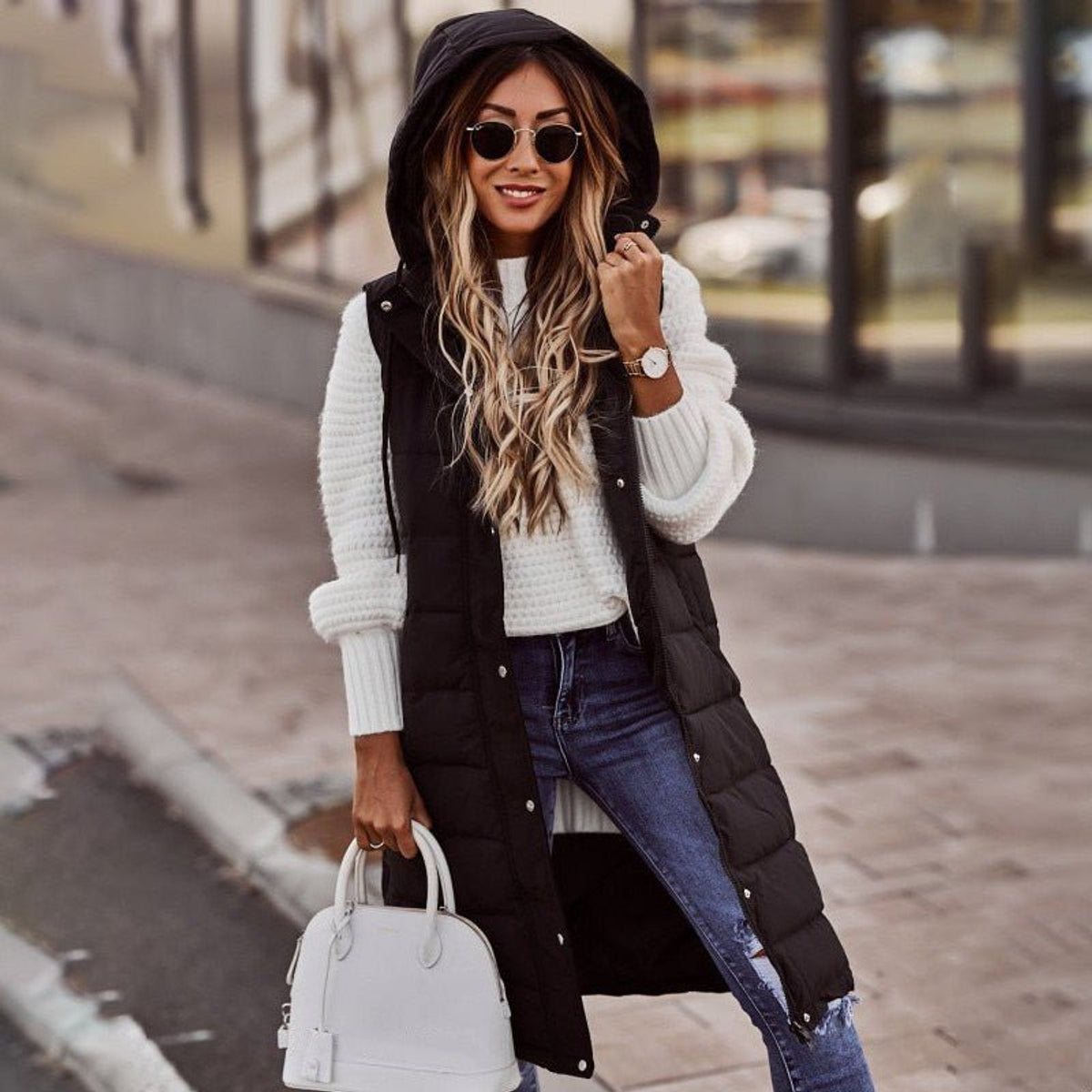 Knee-Length Puffer Vest Women Stylish Warm Layering Essential 0