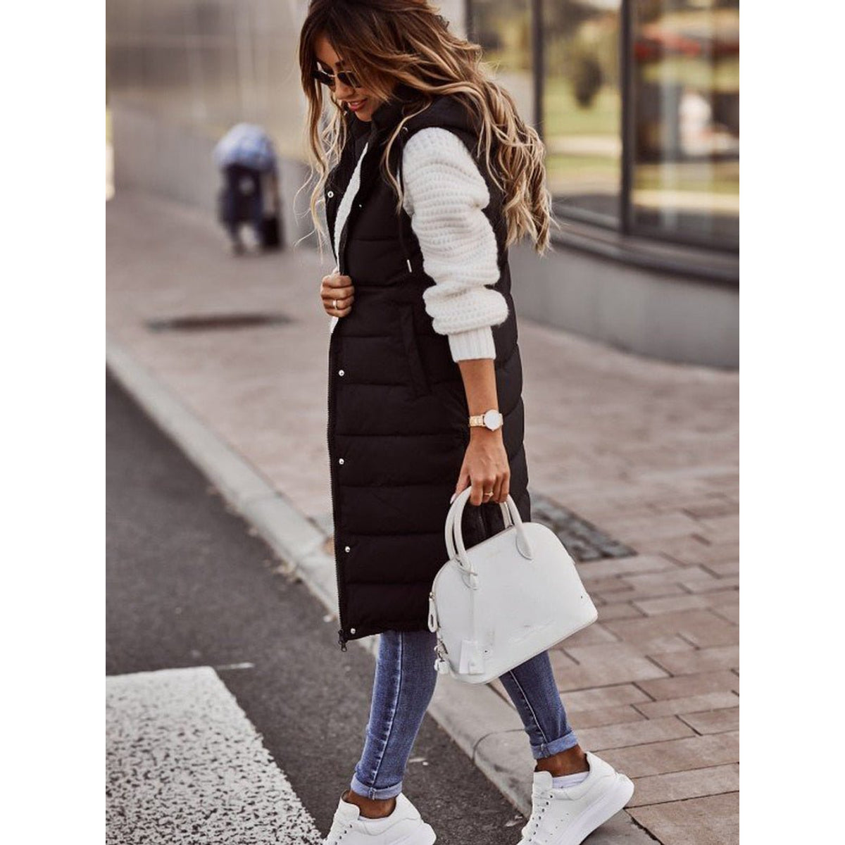 Knee-Length Puffer Vest Women Stylish Warm Layering Essential 1