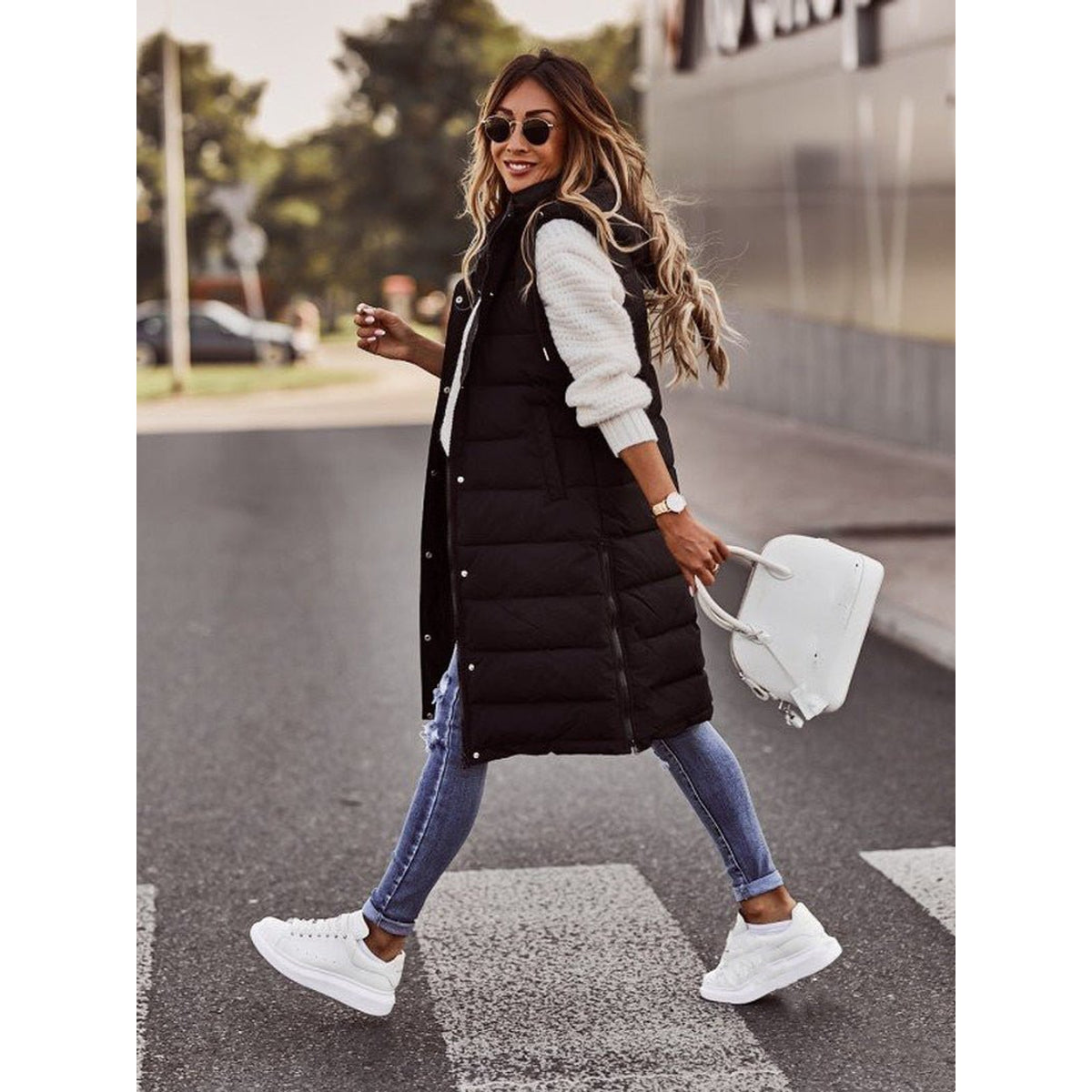 Knee-Length Puffer Vest Women Stylish Warm Layering Essential 2