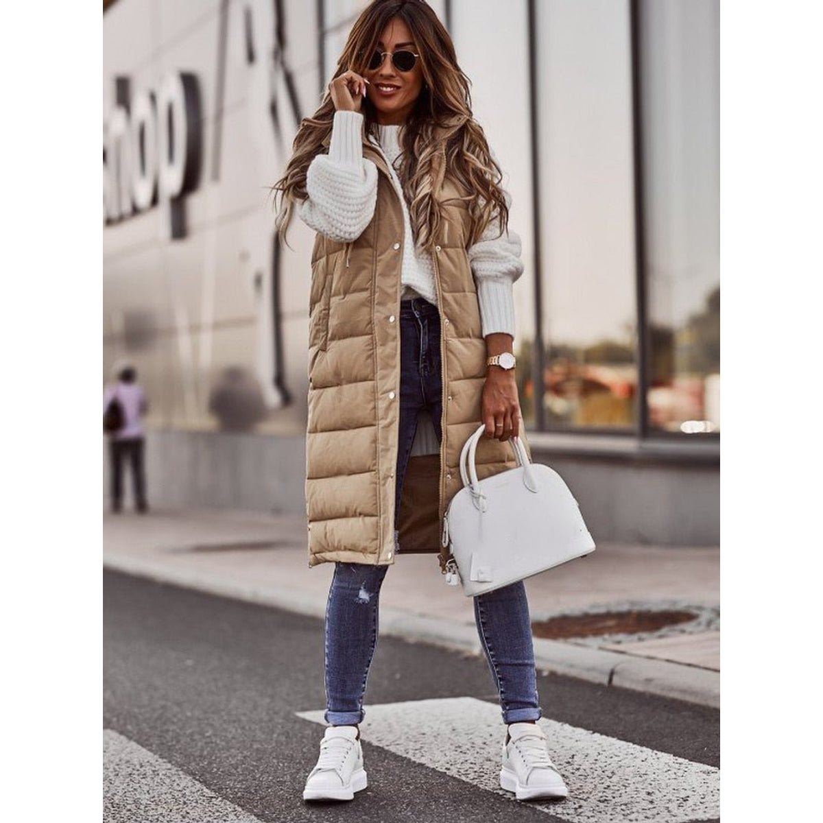 Knee-Length Puffer Vest Women Stylish Warm Layering Essential 4