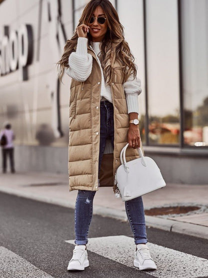 Knee-Length Puffer Vest Women Stylish Warm Layering Essential 4