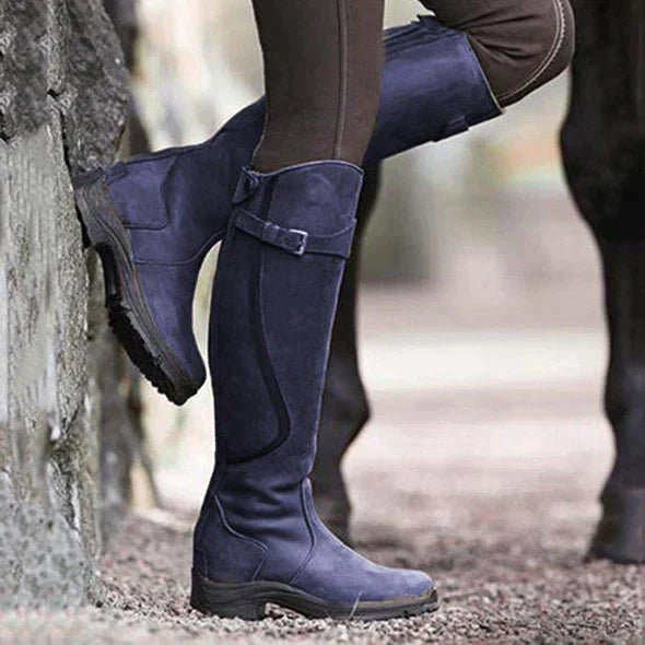 Knee High Waterproof Boots Women Buckle Strap Grip Sole Stylish Chic 3