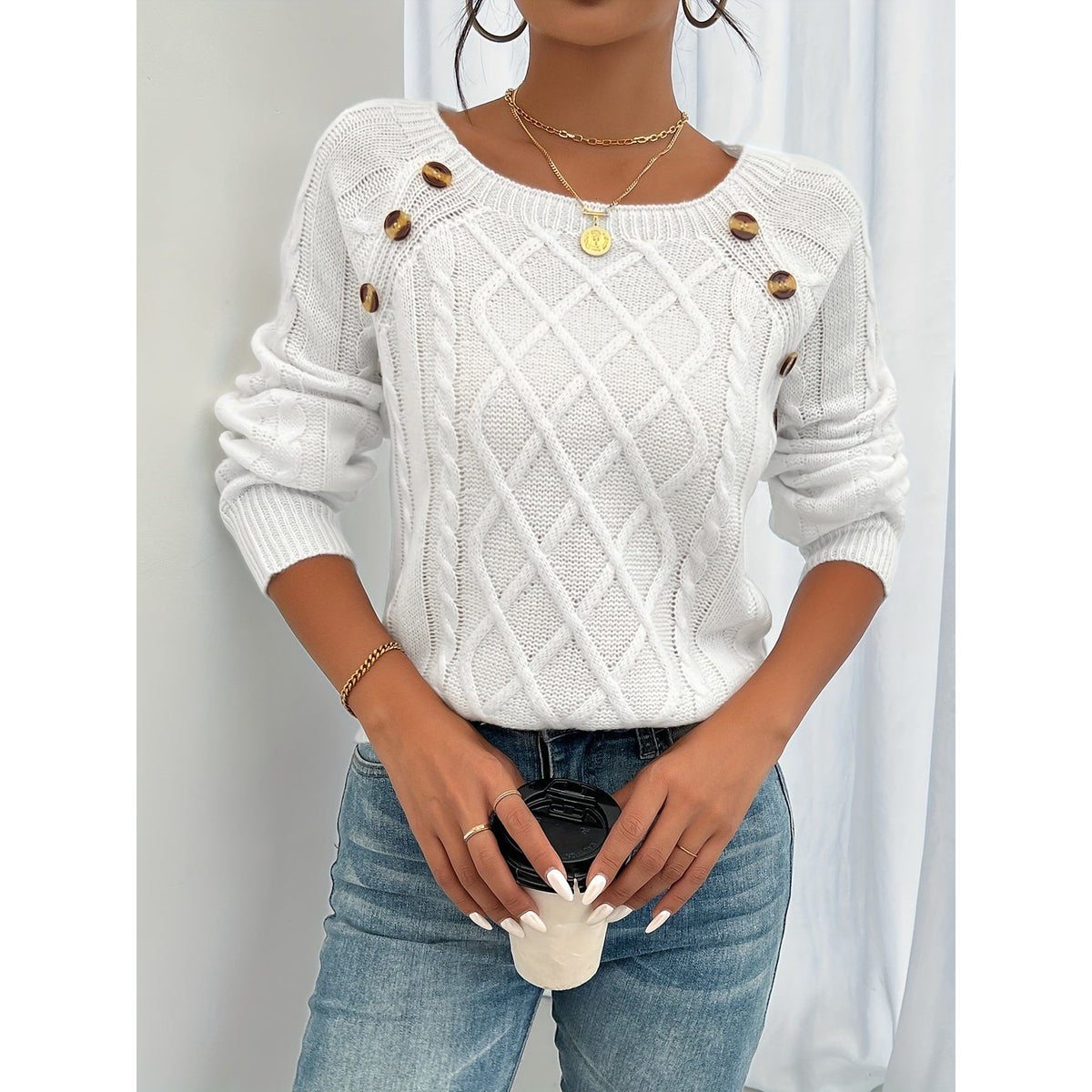 Knitted Sweater Women Elegant Warm Merino Wool Classic Design 0
