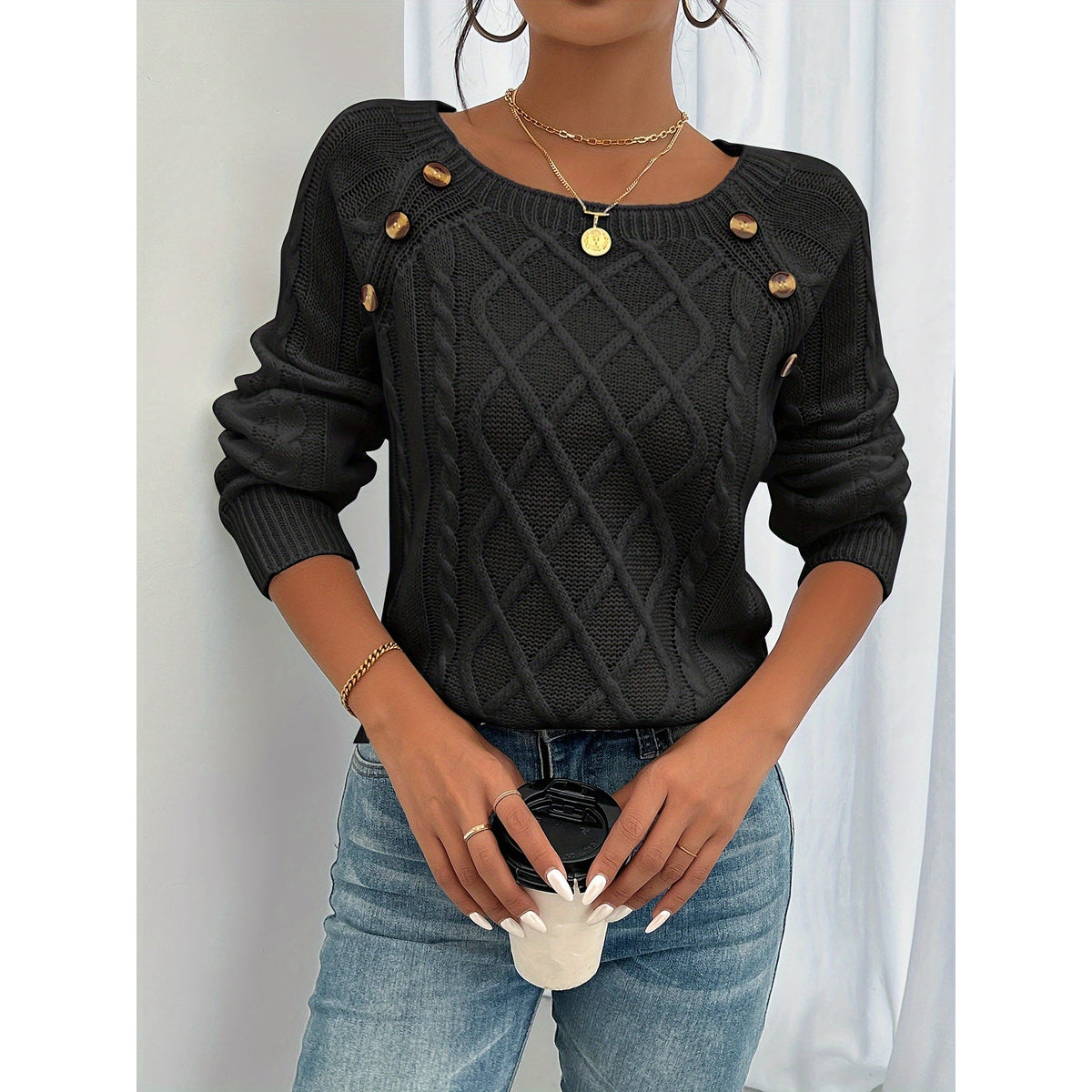 Knitted Sweater Women Elegant Warm Merino Wool Classic Design 1