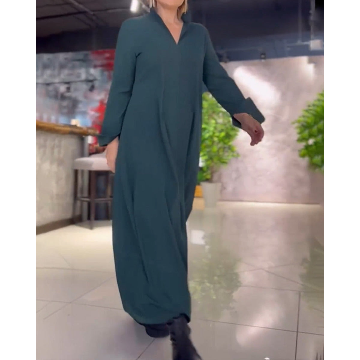 Lapel Loose Maxi Dress Women Side Slit Casual Elegant Fashion 7