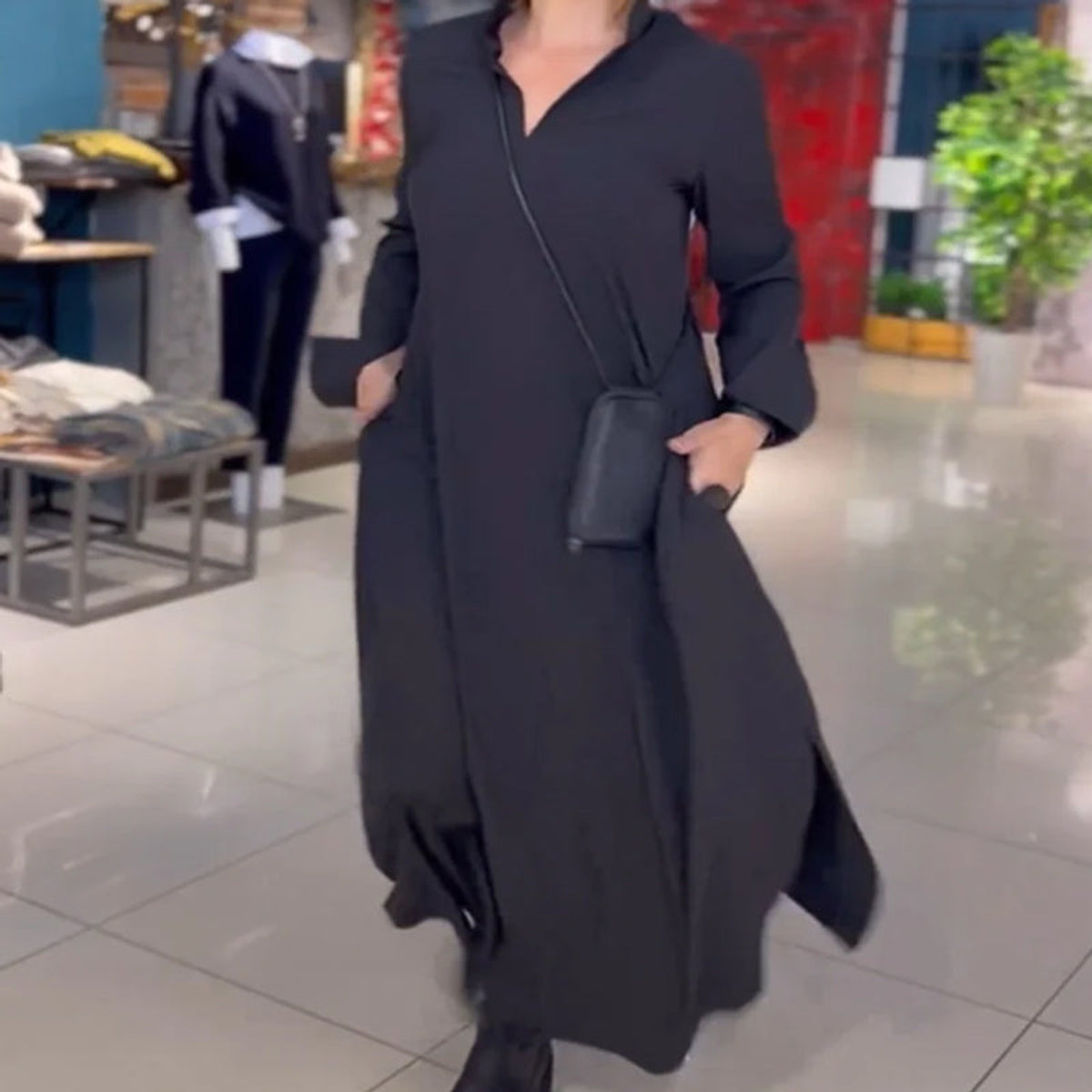 Lapel Loose Maxi Dress Women Side Slit Casual Elegant Fashion 8