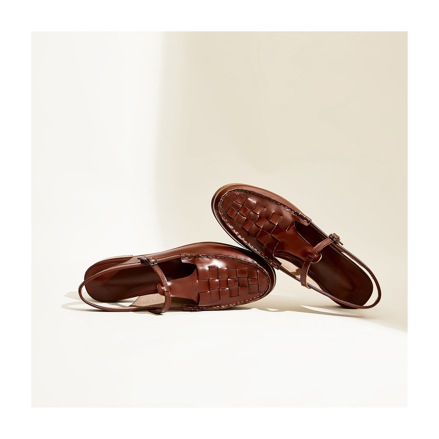 Leather Sandals Classic Slingback Woven Design Comfortable Fit 2