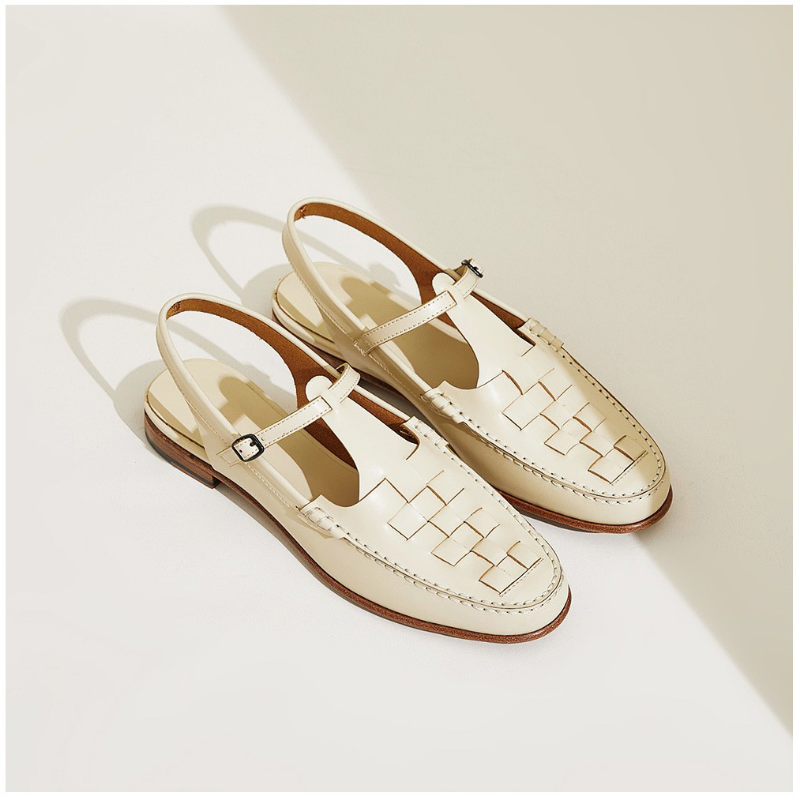 Leather Sandals Classic Slingback Woven Design Comfortable Fit 3