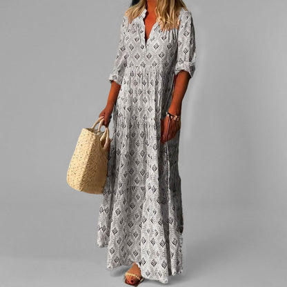 Lightweight Floral Maxi Dress Women V-Neck 3/4 Sleeve Casual Summer 2