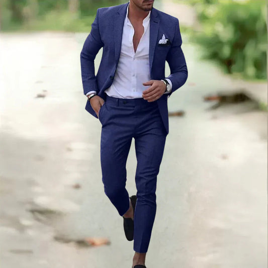 Lightweight Men's Linen Suit Slim Fit 2-Piece for Summer Weddings & Business 0