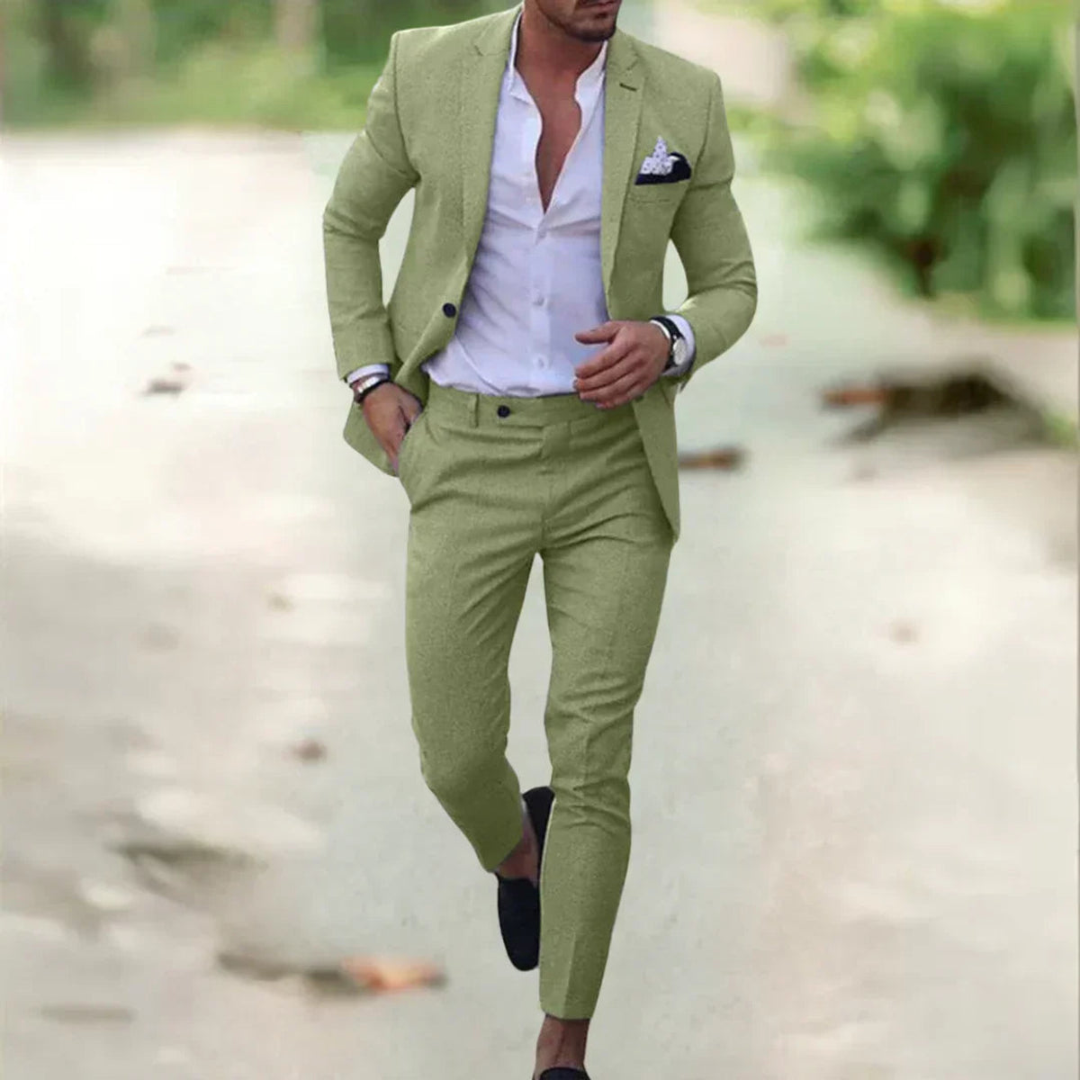 Lightweight Men's Linen Suit Slim Fit 2-Piece for Summer Weddings & Business 5