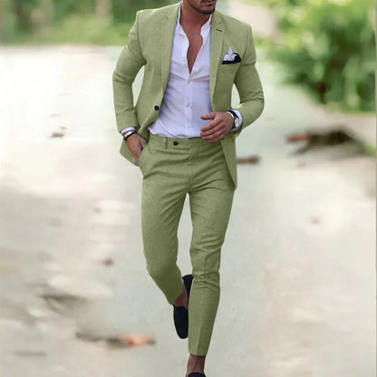 Lightweight Men's Linen Suit Slim Fit 2-Piece for Summer Weddings & Business 5