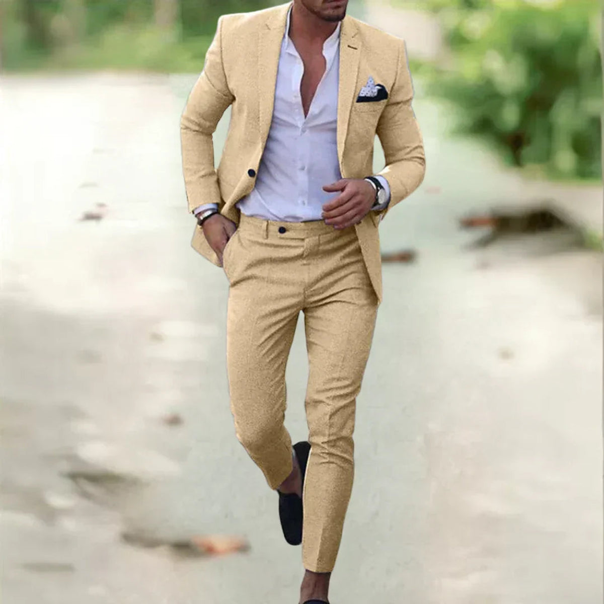 Lightweight Men's Linen Suit Slim Fit 2-Piece for Summer Weddings & Business 6