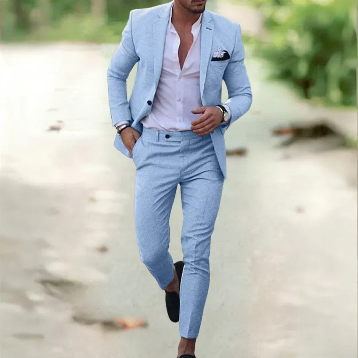 Lightweight Men's Linen Suit Slim Fit 2-Piece for Summer Weddings & Business 7