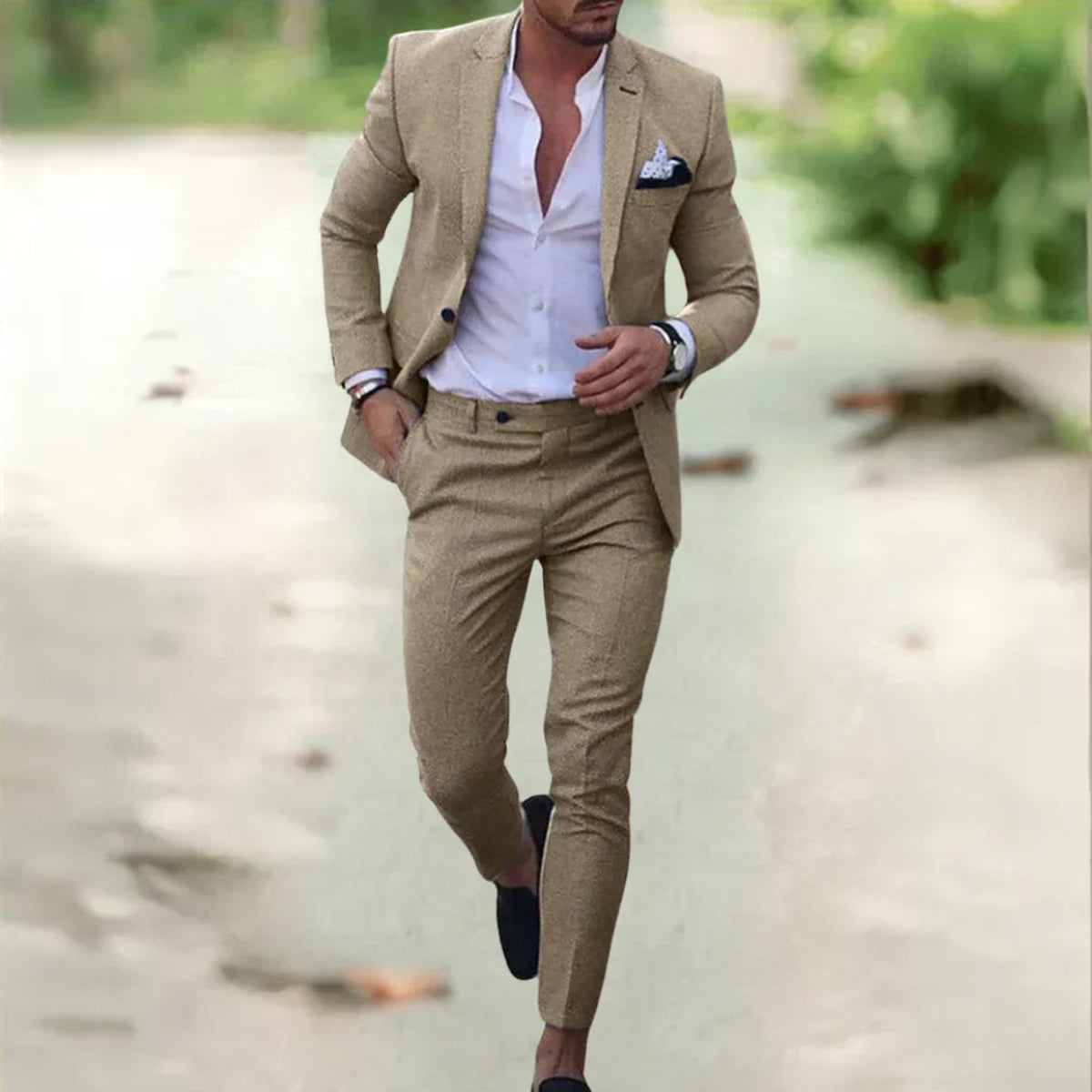 Lightweight Men's Linen Suit Slim Fit 2-Piece for Summer Weddings & Business 8