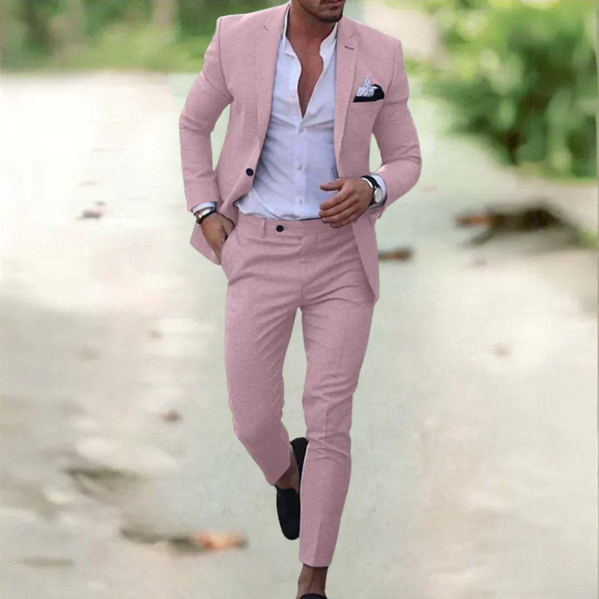 Lightweight Men's Linen Suit Slim Fit 2-Piece for Summer Weddings & Business 9