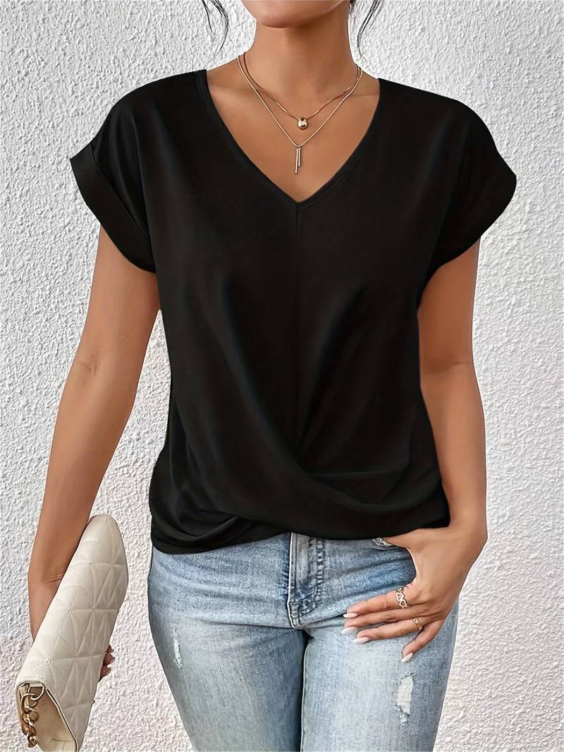 Lightweight Women's V-Neck Blouse - Breathable Oversized Drop Shoulder Tee 0