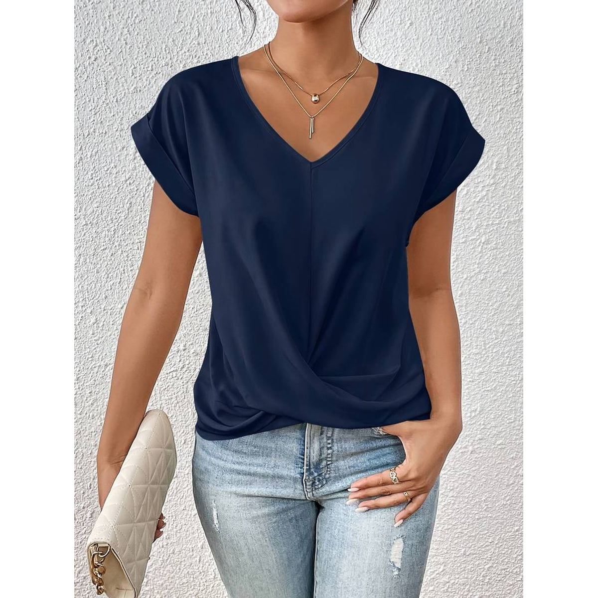 Lightweight Women's V-Neck Blouse - Breathable Oversized Drop Shoulder Tee 3