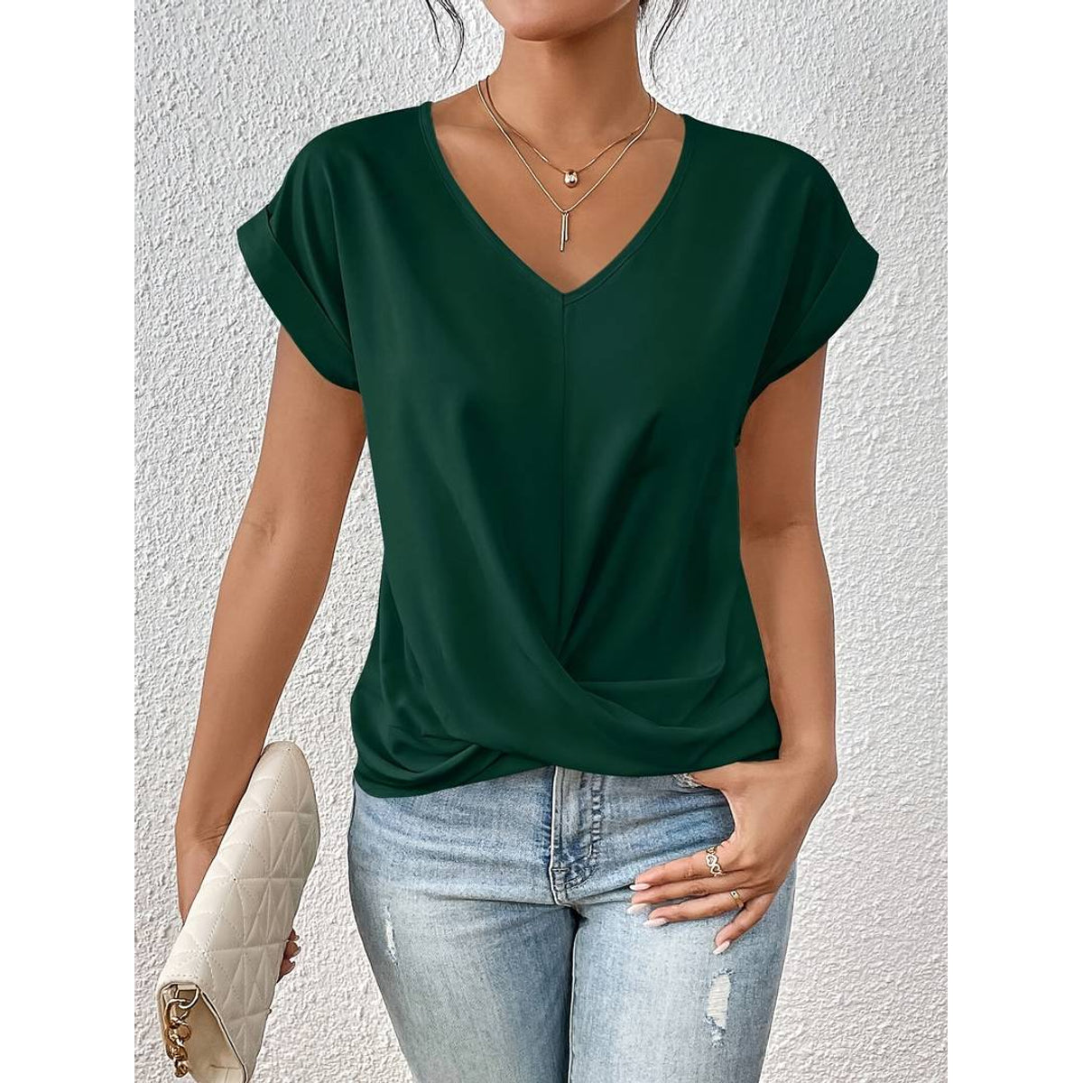 Lightweight Women's V-Neck Blouse - Breathable Oversized Drop Shoulder Tee 5