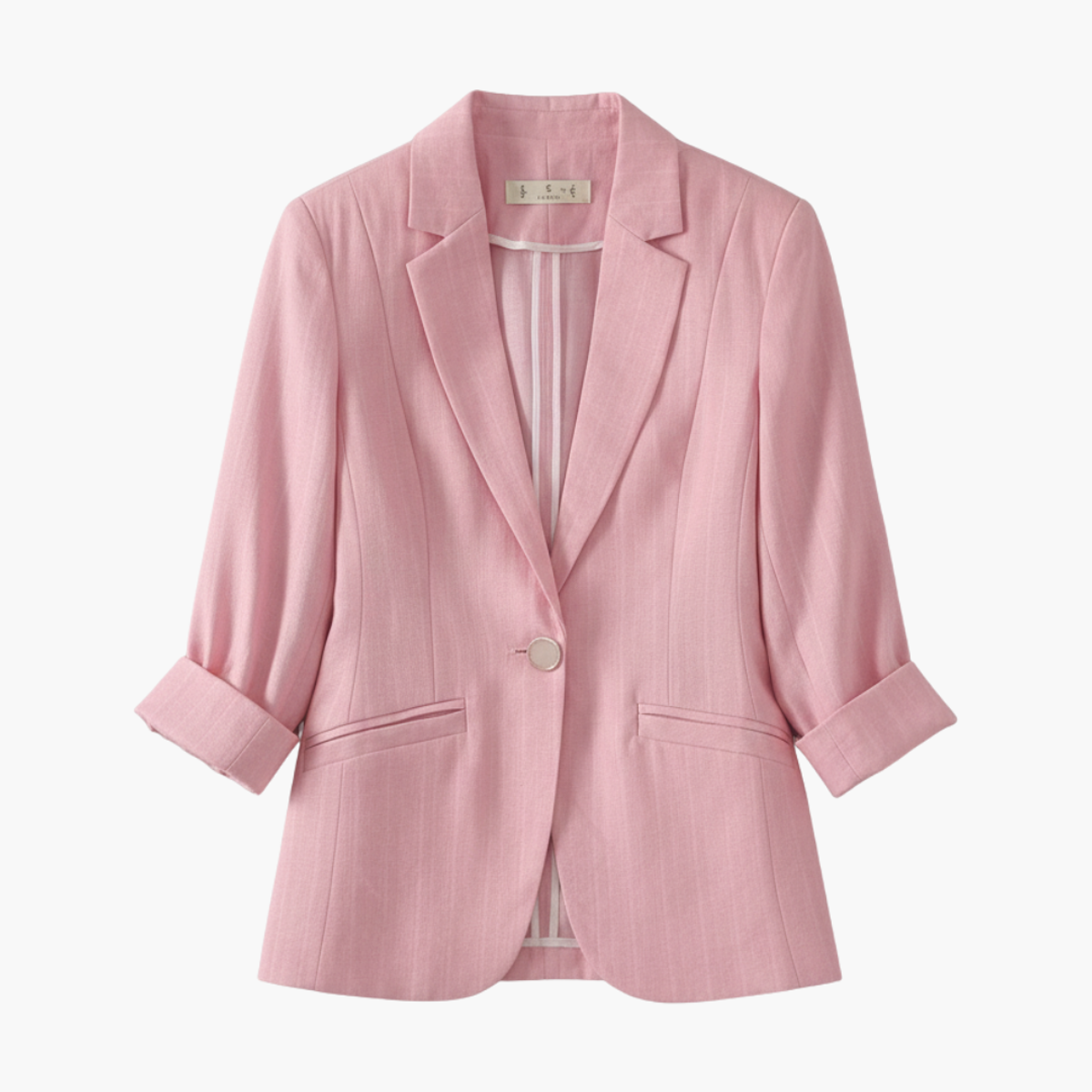 Linen Blazer Women Roll-Up Sleeves Chic Office Wear 1