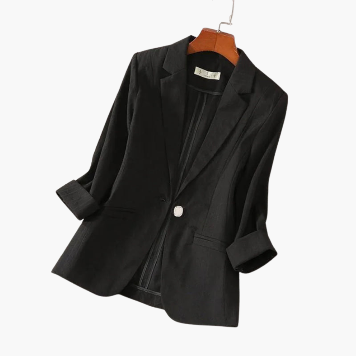 Linen Blazer Women Roll-Up Sleeves Chic Office Wear 4