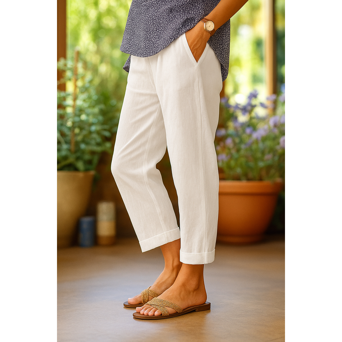 Linen Pants Women Relaxed Fit Wide Leg Design White Summer Trousers 0