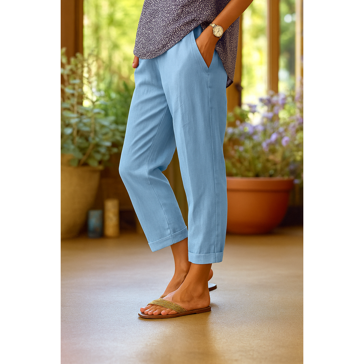 Linen Pants Women Relaxed Fit Wide Leg Design White Summer Trousers 4