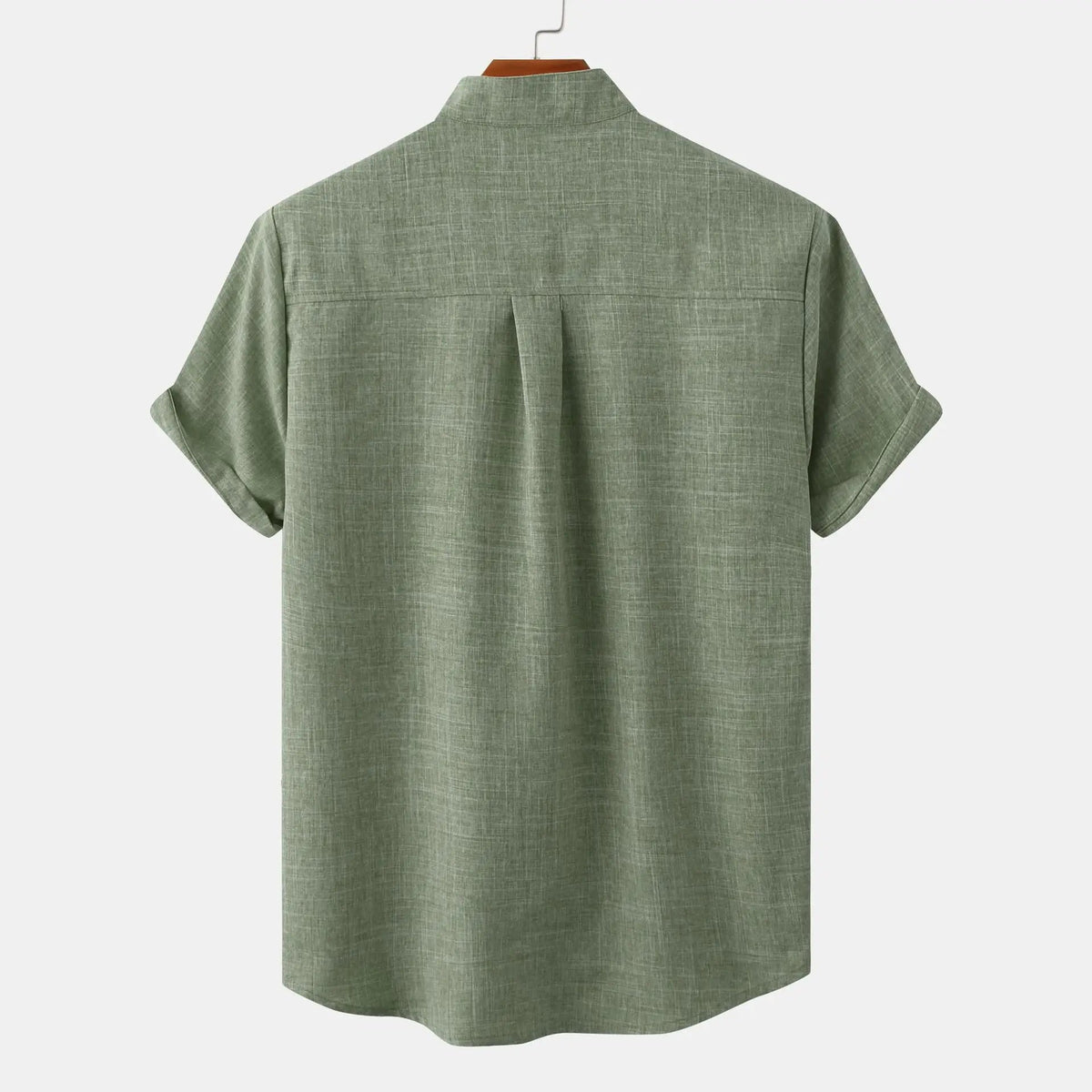 Linen Shirt Collarless Design Short Sleeves Casual Chic 2